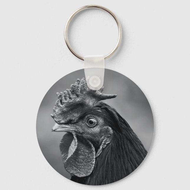Rooster Black and White Schlüsselanhänger (Vorderseite)
