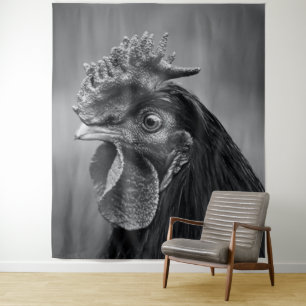 Rooster Black and White Wandteppich