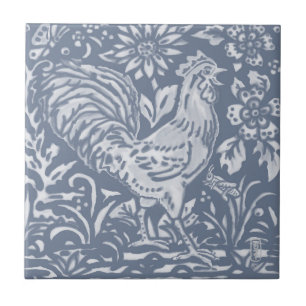 Rooster Blaue Botanische Delft Malerei  Fliese
