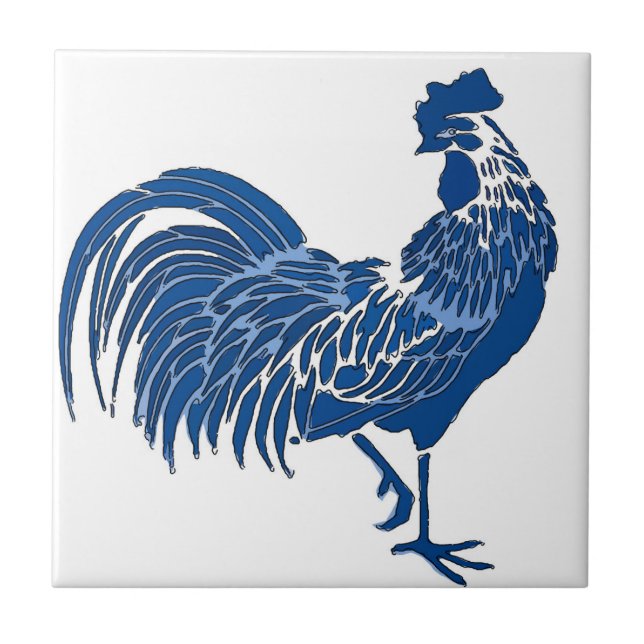 Rooster, Blue Dutch Delft Look Fliese (Vorderseite)