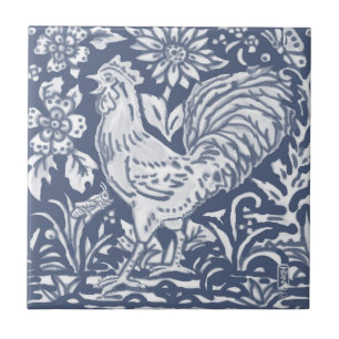 Rooster Blue White Botanical Delft Denim Faces L Fliese