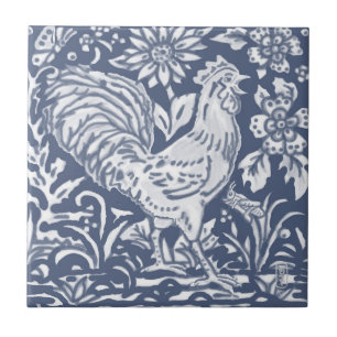 Rooster Blue White Botanical Delft Denim Keramik T Fliese