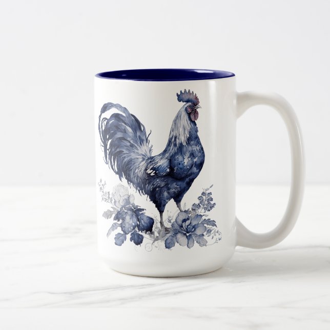 "Rooster" Blue Willow Style Custom Zweifarbige Tasse (Rechts)
