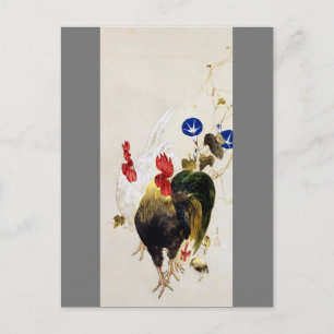 Rooster, Chick and Morning Glory, Watanabe Seitei Postkarte