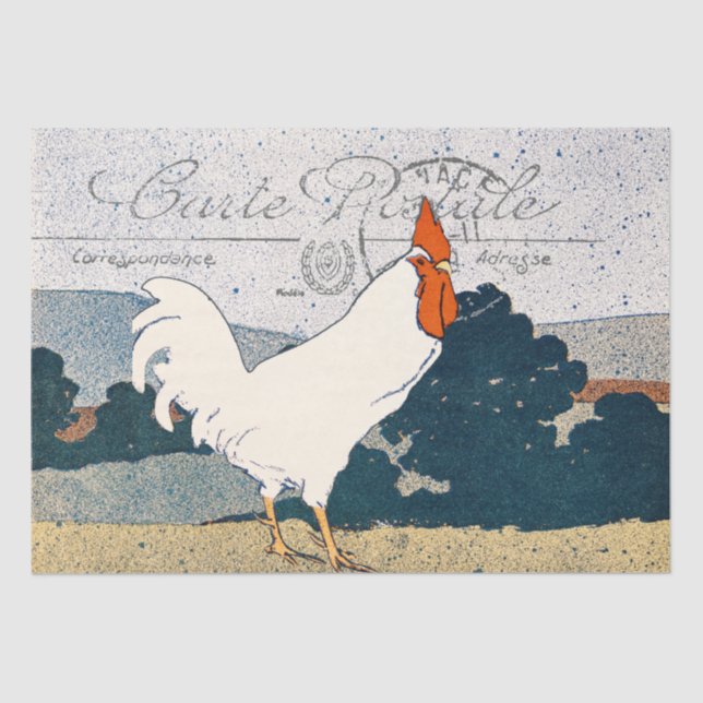 Rooster Chicken Farmhouse Postale Französisch Seidenpapier (Vorderseite)