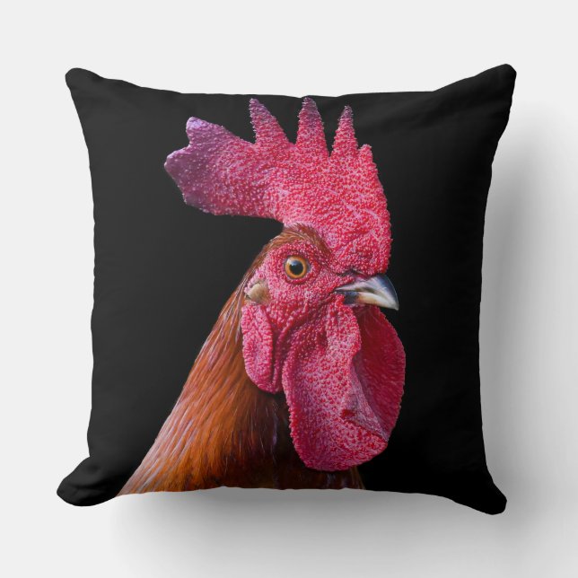 Rooster chicken pillow (black background) kissen (Vorderseite)