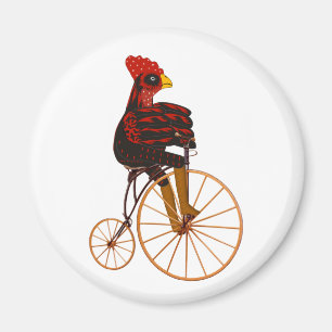 Rooster Chicken Reiten Ein Vintages    FahrradMagn Magnet