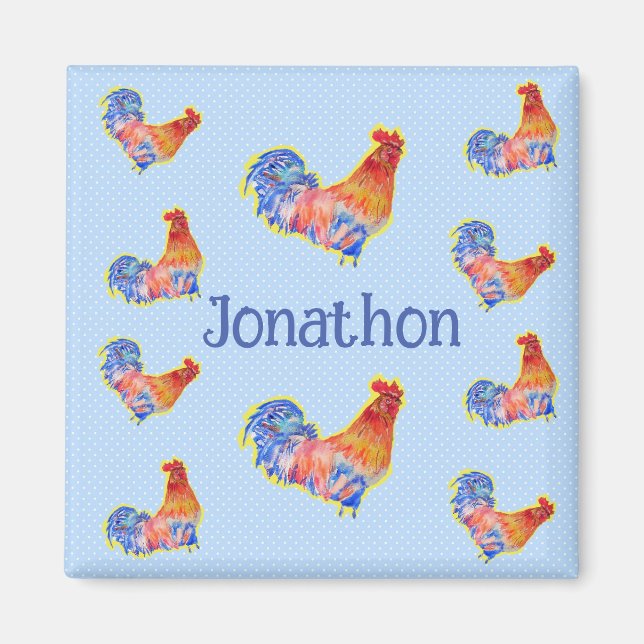 Rooster Chickens Boys Happy Birthday Name Magnet (Vorne)