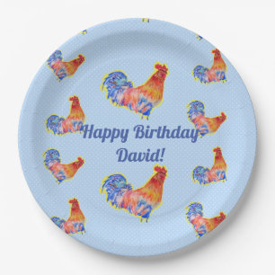 Rooster Chickens Boys Happy Birthday Name Pappteller