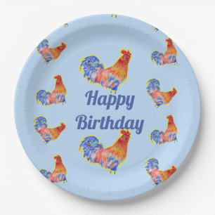 Rooster Chickens Boys Happy Birthday Pappteller