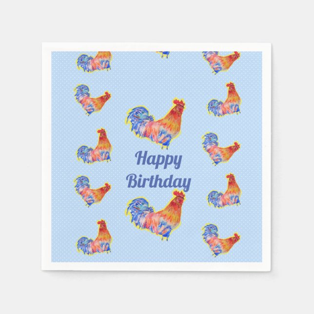 Rooster Chickens Boys Happy Birthday Serviette (Vorderseite)