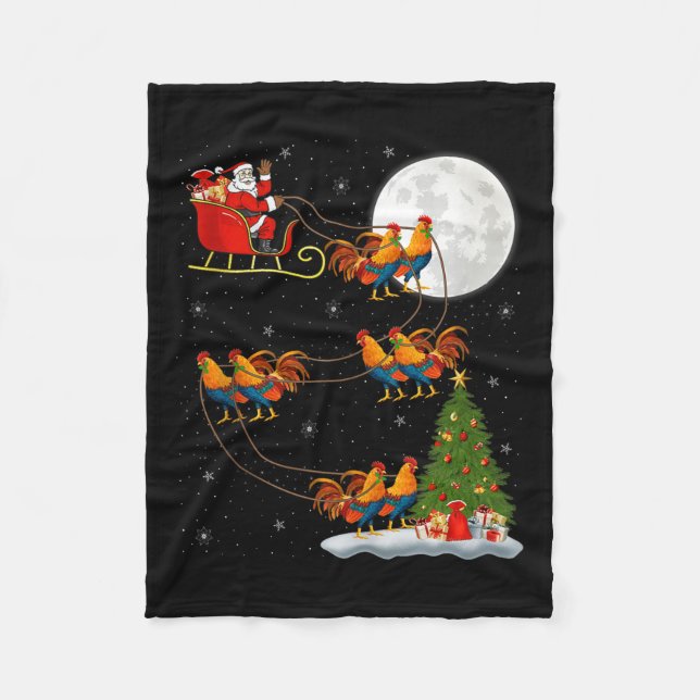 Rooster Chickens Santa Sleigh Flying Funny Magical Fleecedecke (Vorderseite)