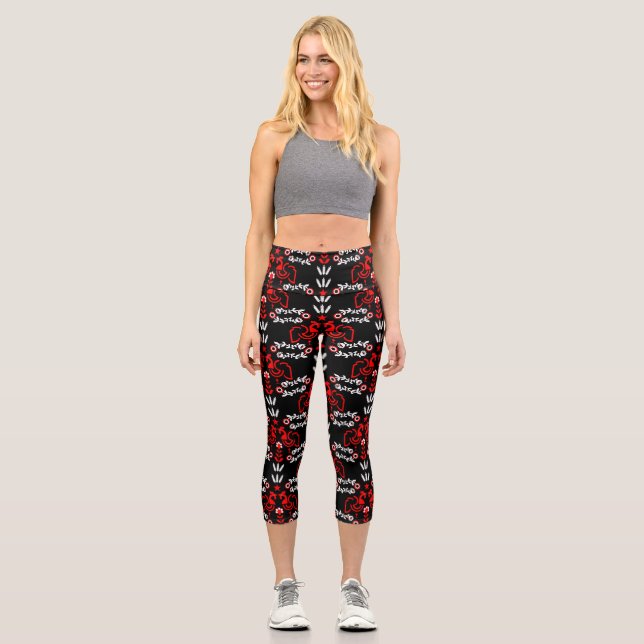 Rooster Cockerel Skandinavien Folklorekunst Capri Leggings (Vorderseite)