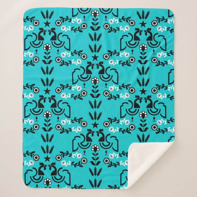 Rooster Cockerel Skandinavien Folklorekunst Sherpadecke (Vorderseite)