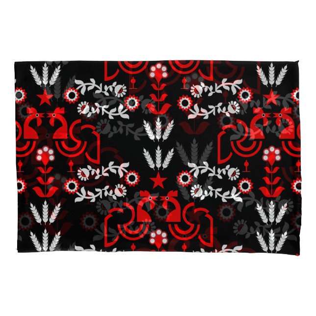 Rooster Cockerel Skandinavier Folklorekunst Kissenbezug (Vorderseite-Links)