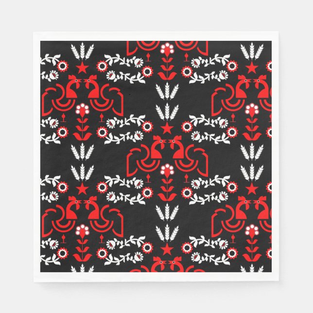 Rooster Cockerel Skandinavier Folklorekunst Serviette (Vorderseite)