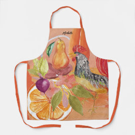 Rooster Country Scene Wasserfarbe Handgemalt Schürze