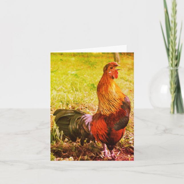 Rooster Crowing Farm Animal Art Note Card Karte (Vorderseite)