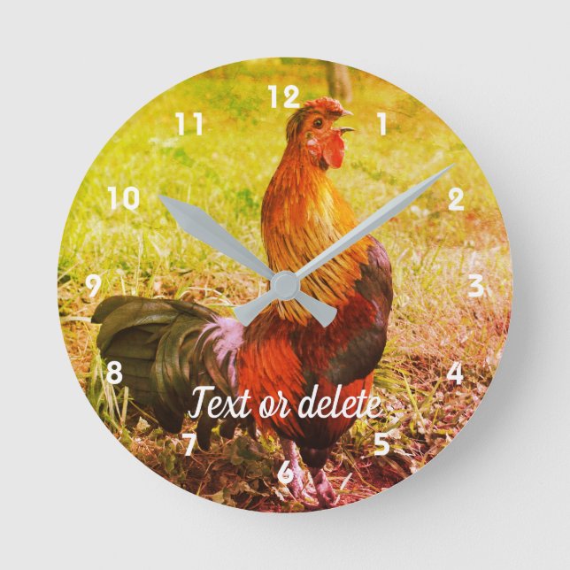 Rooster Crowing Farm Tier Abstrakt Personalisiert Runde Wanduhr (Vorderseite)