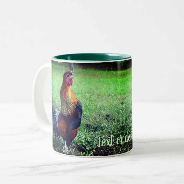 Rooster Crowing Personalisiert Animal Zweifarbige Tasse (Vorderseite Links)