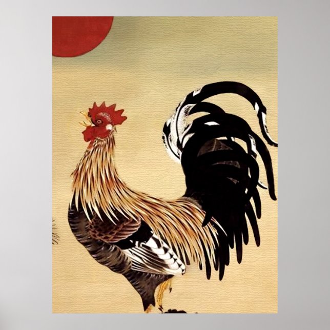 Rooster Crowing von Ito Jakuchu Poster (Vorne)