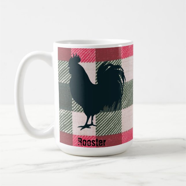 Rooster Customizable Gingham Farmhouse Kaffeetasse (Links)