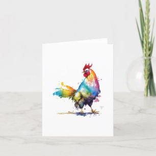 Rooster D Bird Portrait in Wasserfarben & Pen Feiertagskarte