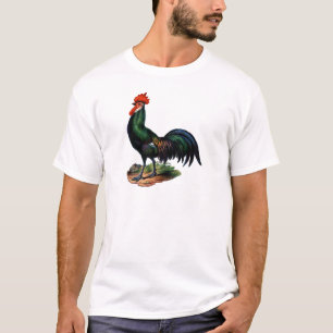 Rooster der antiken grünen Federn T-Shirt