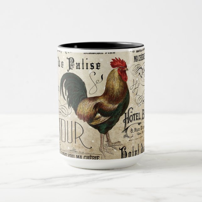 Rooster der Vintagen Dekoupage von Paris Tasse (Zentrum)