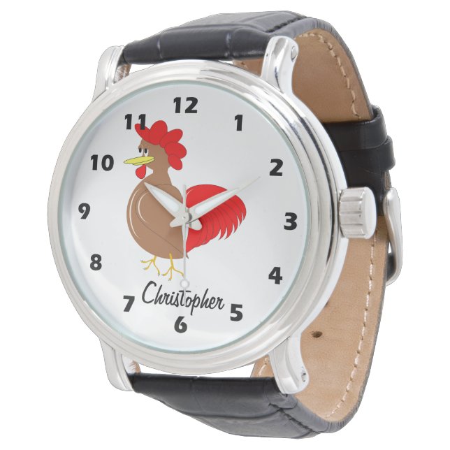Rooster Design Personalised Armbanduhr (Schrägansicht)