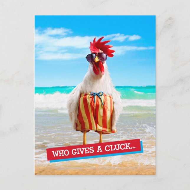 Rooster Dude Chillin' at Beach in Swim Trunks Postkarte (Vorderseite)