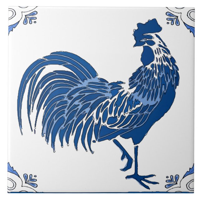 Rooster, Dutch Delft Look Keramik Tile Fliese (Vorderseite)