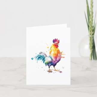 Rooster E Bird Portrait in Wasserfarben & Pen Feiertagskarte