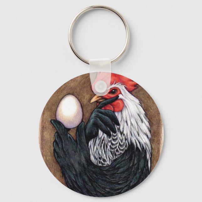 Rooster Egg Zeichnend Hühnerweih Schlüsselanhänger (Vorderseite)