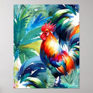 Rooster farbenfrohe Wasserfarbe Poster