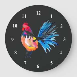Rooster farbige Aquarellbilder Große Wanduhr