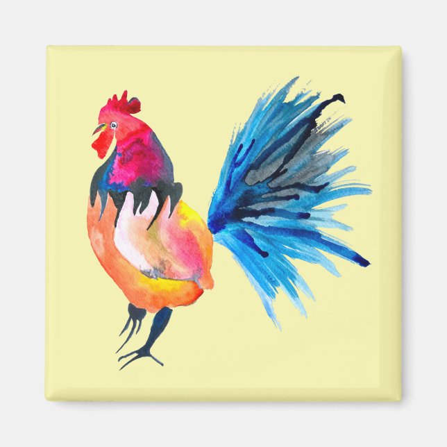 Rooster farbige Aquarellbilder Magnet (Vorne)