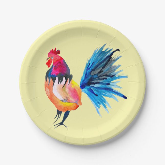 Rooster farbige Aquarellbilder Pappteller (Vorderseite)