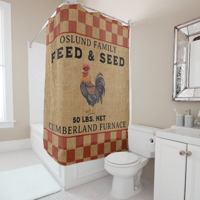 Rooster FARMHOUSE Burlap personalisiert Duschvorhang (Beispiel)
