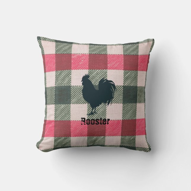 Rooster Farmhouse Gingham Anpassbar Kissen (Vorderseite)