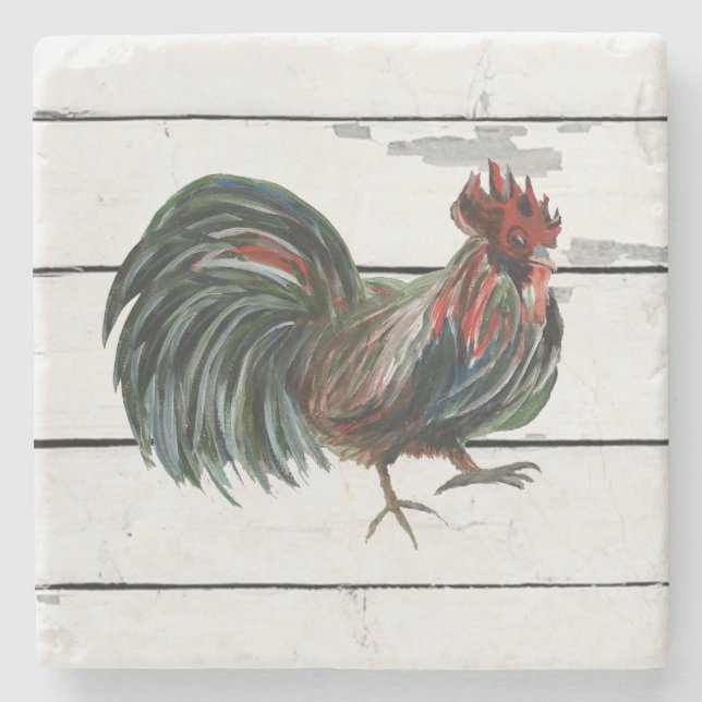 Rooster Farmhouse Marble Stone Coaster Steinuntersetzer (Vorderseite)