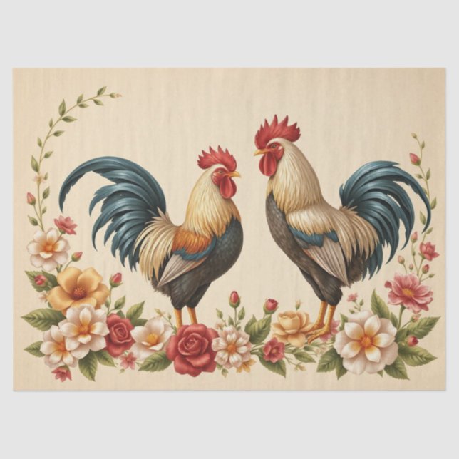 Rooster Floral Design Seidenpapier (Vorderseite)