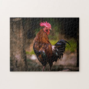 Rooster & Forest Background Hütte Landschaft Puzzle