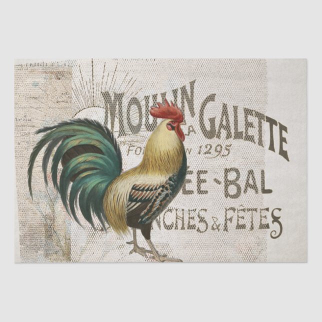 Rooster Französischer Bauernhof Burlap Country Dec Seidenpapier (Vorderseite)