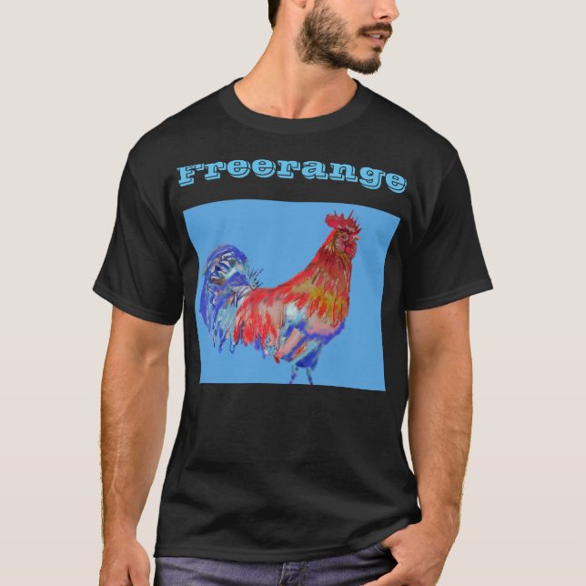 Rooster Freerange Hühner Wasserfarbe Shirt (Vorderseite)