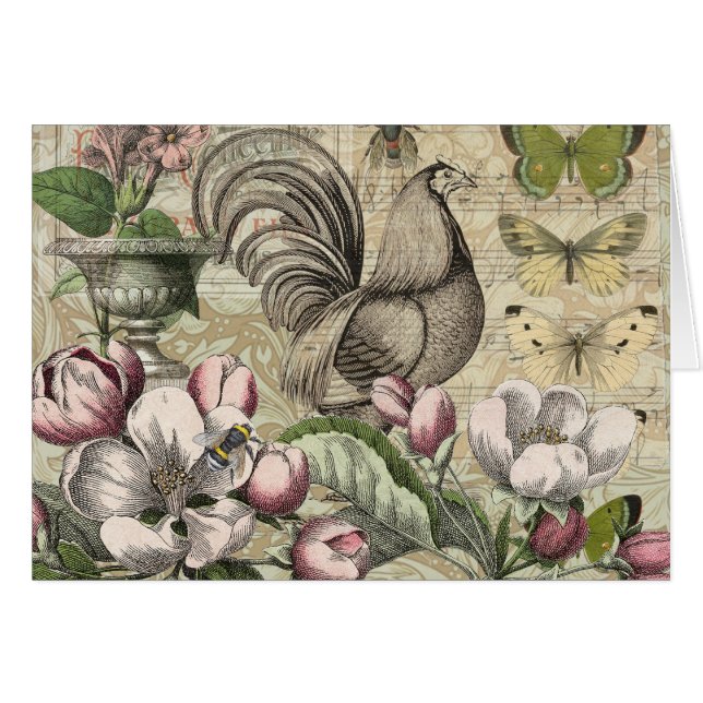Rooster Garden Blumen Butterfly Art (Vorderseite (Horizontal))