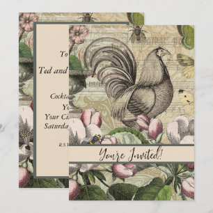 Rooster Garden Blumen Butterfly Art Einladung