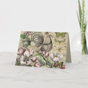 Rooster Garden Blumen Butterfly Art Feiertagskarte