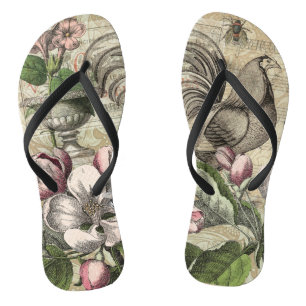 Rooster Garden Blumen Butterfly Art Flip Flops