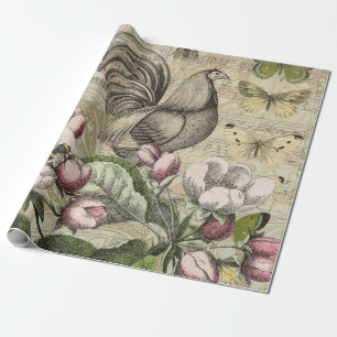 Rooster Garden Blumen Butterfly Art Geschenkpapier
